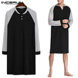 Patchwork Men Robes Sleepwear Long Sleeve V Neck Homewear Soft Nightgown Leisure Comfortable Men Clothes Bathrobes