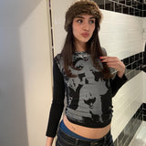 Harajuku Graphic Print T-shirt 90s Women Vintage Crop Top Y2K Aesthetic Summer Slim Fit Tees Tops Streetwear Gothic