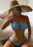 Bandeau Strapless Solid U-ring Two Piece