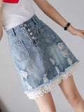 VAREY LIN New Spring Summer Single Breasted Denim Short Skirts Women Fashion High Waist A-line Solid Color Jeans