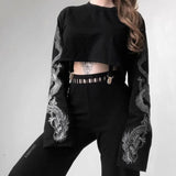 Women Long Sleeve Floral Printed O Neck Jumper Evening Party Club Wear Crop Top Printing Pullover Tops-Outfit