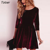 New Women Swing Hem Velvet Dress Autumn Ladies Party Mini Dress Vestidos Velour Dress Long Sleeve Slim