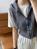 Women's Drawstring Hooded Zipper Up Front Knit Vest Casual Sleeveless Open Front