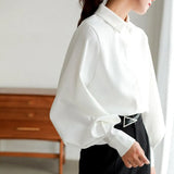 2022 New Fashion Women Blouse Tops Casual Cardigan Lantern Sleeve Solid Elegant Shirts Women Female Clothes White Blusas