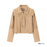 Female Retro 2025 Summer New Tuxedo Rivet Fashion Leather Short Jacket