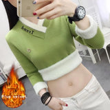 2022 Winter Women Korean Loose Plus Velvet Knit Pullovers Sweater Female Turtleneck Thicken Fleece Bottom Knitwear