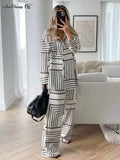 Lapel Irregular Stripe Button Shirt And Pants Women Sleep Suit 2 Piece Single-Breasted Print Casual Home Suit
