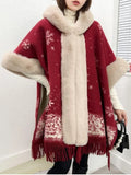 Woman Winter 2022 Shawl Knitted Padded Cashmere Women's Sweater Wool Tie Hat Cloak Red Cape Hooded Cloak Women's