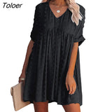 Loose O-neck Dot A-line Dress Women Long Sleeve Elegant Boho Mini Dress 2022 Spring Summer Woman Fashion Beach
