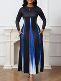 Explosion A-Shaped Dress Spring And Autumn Round Temperament Famous And Printed Gradient