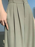 Waist Wide Leg Pants for Women New Loose Straight Coffee Trousers Autumn Double Buttons Casual Suit Pants Female-Outfit