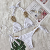 Toloer New Bikini Solid Color Split Swimsuit Sexy Hand-Woven Women's