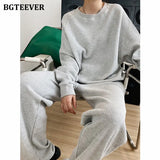 Autumn Casual Loose Women 2 Pieces Set O-neck Full Sleeve Sweatshirt & Wide Leg Pants 2021 Ladies Sweatshirt