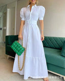 and American women's white puff sleeve shirt dress-with