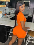 Summer Casual 2 Two Peice Sets Outfits Tracksuit Women Short Sleeve O Neck Crop Top Skinny Shorts Black Matching Sets