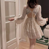 Beach Dress Women Casual Evening Party Floral Mini Dress Office Lady Korean Clothing Long Sleeve Elegant 2022 Summer
