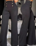Toloer Women's Fashion Slim Personality Double Breasted Horn Trousers Can Be Added