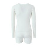 Spring Style Knitted Slim Zipper Long-Sleeved Solid Color Jumpsuit-Outfit