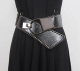 Pu Leather Black Irregular Long Wide Elastic Belt Personality Women New Fashion Tide All-match Spring Autumn 2023