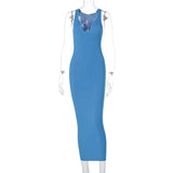 Summer Ribbed Knitted V Neck Black Long Dress Women Sleeveless Slim Party Club Elegant Female Bodycon Midi Dress Streetwear