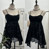 Lace Tling Folded Sling Vest Irregular Skirt Shaved Thin Holiday Wind Sleeveless Top