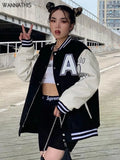 Cotton Women Pocket Jacket Patchwork Baseball Long Sleeve Button Letter embroidery Harajuku Fashion Autumn Jacket