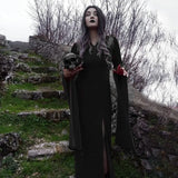 Lace Stitching Long Dress Sexy Split Split Hollowed-Out Dress With Long Horn Sleeves-Outfit