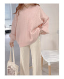 2020 Winter Korean Casual V Neck Lantern Sleeve Loose Rabbit Hair Soft Thicked Pullover Women Oversized Knitted