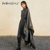 TWOTWINSTYLE Loose Patchwork Wool Jacket For Women O Neck Batwing Sleeve Casual Solid Cloak Coat Female 2022 Fashion