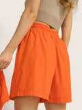 Drawstring Women Linen Shorts 2 Piece Set Casual Oversize Shirts And Wide Leg Shorts Suits Solid Summer Loose