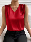 Women's Satin Suit, Sleeved Commuter Vest, Bottomed Top-Outfit