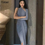 One-shoulder Dresses for Women Knee-length Sexy Sheath Hollow Out Club Solid Retro Vestidos De Mujer Ladies Slim