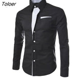 Men Top Color Block Soft Autumn Winter Turndown Collar Contrast Color Shirt for Office Male Clothing Business
