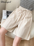 Length Cotton Linen Shorts Women Summer 2022 Elastic Waist Basic Short Pants Linen Loose Women's Bermuda Shorts For
