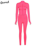 Summer Women Tracksuit Fitness Skinny Casual 2Piece Set Long Sleeve Zipper Crop Tops+Sporty Leggings Matching
