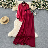 Temperament Two Sets Of Women's Languid Languid Wind Outside The Thin Loose Long-Sleeved Sunscreen Jacket + Sling