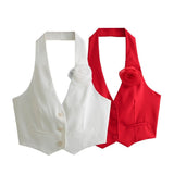 New Bicolor Flower Decorated With Collar Blouse-Outfit