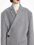 Fashion Women's Woolen Blazer Single Button Dislocation Design Silhouette Long Sleeve Suit Jackets Autumn 2023 New