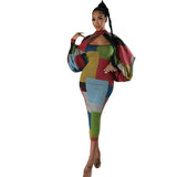 New Fashion Splicing Color Print Long-Sleeved Large-Size