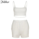Casual Solid Sportswear 2 Two Piece Sets Women Crop Top And skinny Elastic Force Shorts 2021 Summer Athleisure