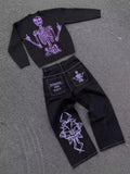 Year Y2K Jeans Men's Wear Hip-Hop Retro Skull Water Washed Loose Jeans Casual Wide-Legged Pants-Outfit