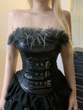 Style Hottie Sexy Hair Collar Leather Wrapped Breast Metal Buckle Design Girdled Waist Repair