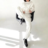 Tracksuit Set Letter Print Fleece Warm Female Sportswear Sets Hoodie Long Sleeve Sweatshirt High Waist Pants 2021