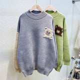 Korean Knitted Pullovers Japanese Cute Letter Plaid Sueter Mujer Autumn Winter New Oversize Jumpers Women