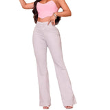 Tight Waist High-Waisted Button Elastic Repair Wide Legs Long Jeans