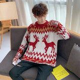 Christmas Sweater Men Autumn Turtleneck Pullover Gengar Spacious Print Patchwork Jumpers Warm Knit Oversized Ugly Sweater