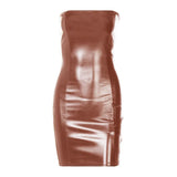 Toloer Women's 2024 New Sexy Chest Slim Slim Hip Women's PU Dress Nightclub Wear-Outfit