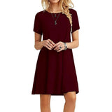 Color Summer Womans Printed Dress Short Sleeve Mini Causal Dress Crew Neck Basic A-line Floral Printed Leopard Thick