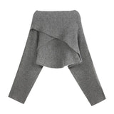 Shoulder Short Knitted Sweater Women Long Sleeve Y2k Crop Tops Korean Clothing Autumn 2022 Elegant Pullover Female