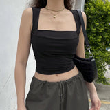 Tanks for Women Solid Elegant Slim Sexy Harajuku Minimalist High Street Y2k Clothes Crop Tops Design-Outfit